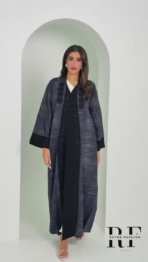 R151 Light blue and black  Abaya Set