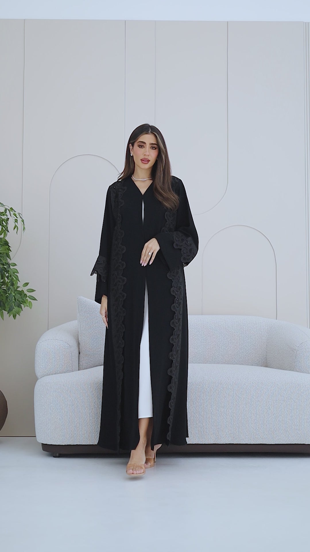 R276 |  Laser Cutting Lace with Stone Work Abaya