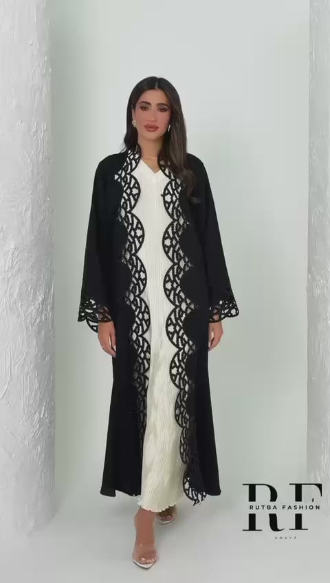 R141 Black Dantel Abaya Set