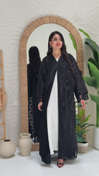 R301 Dela Turkey Organza Designer party Black Abaya