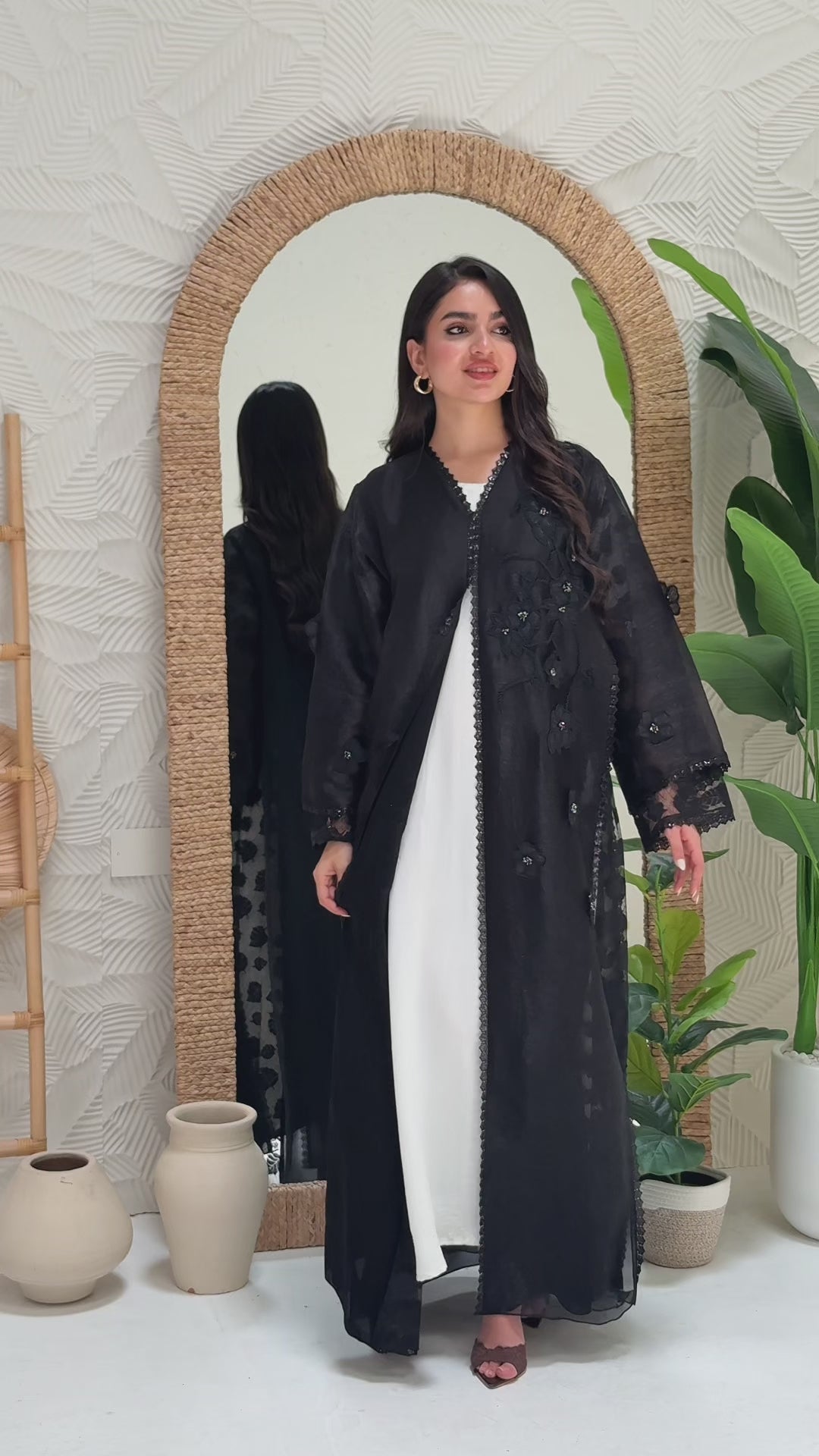 R301 Dela Turkey Organza Designer party Black Abaya