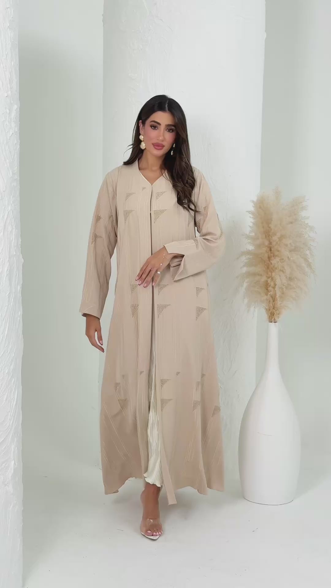 R172 Summer  Beige   Abaya Set