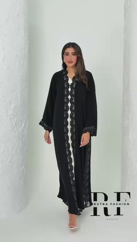 R156 Black Dantel Abaya Set