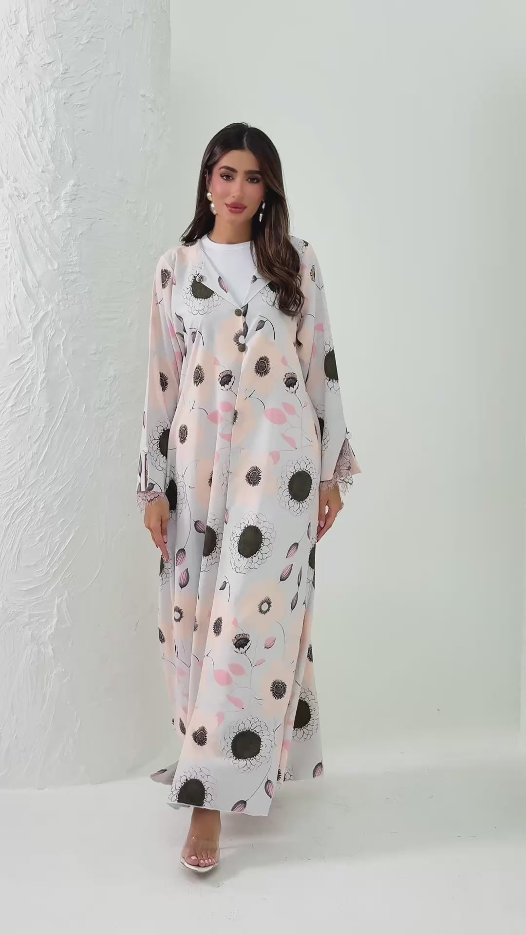 R164 Flower  printed summer wear  Abaya Set