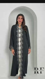 R154  C Green Dantel Glaring Abaya Set
