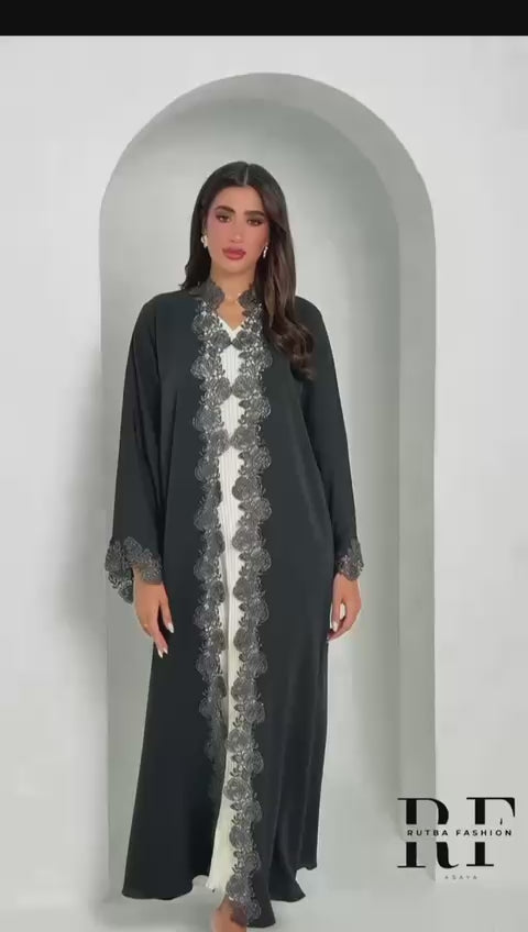 R154  C Green Dantel Glaring Abaya Set