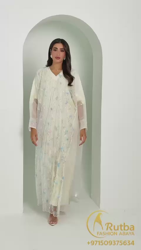 R155  White princess  party Abaya Set