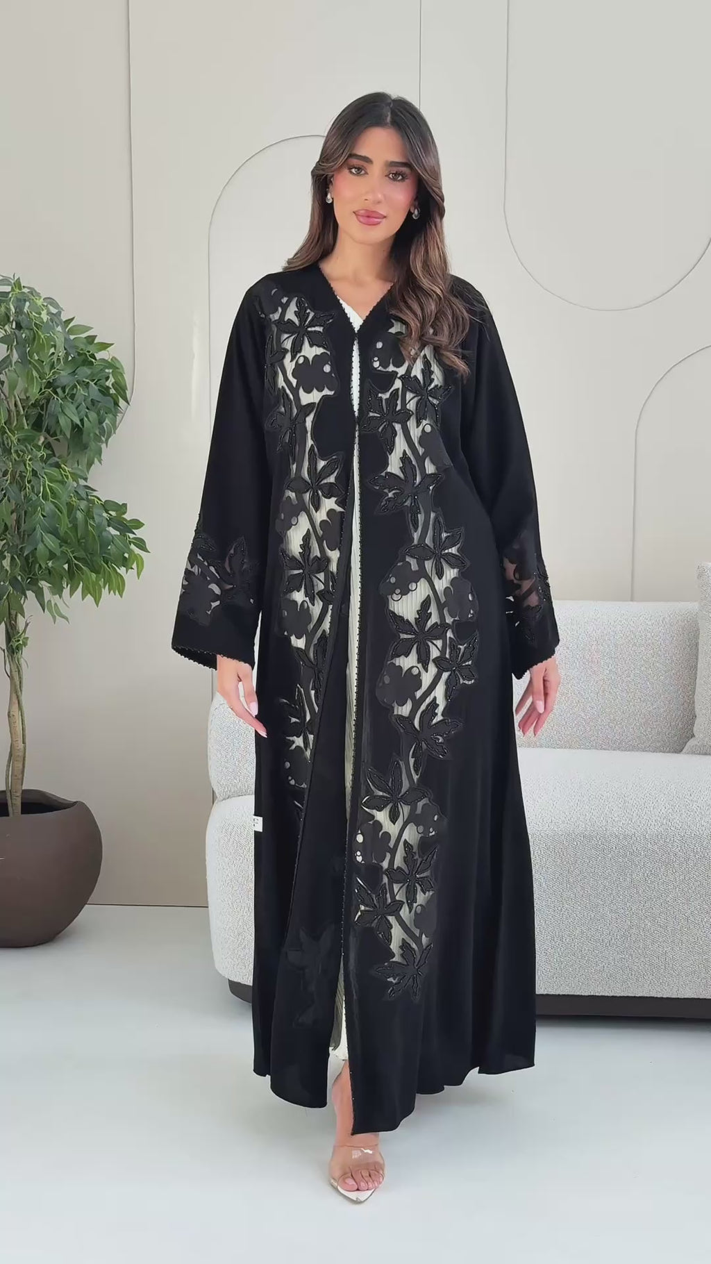R234  Black Dantel Eid Collection Abaya
