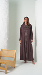 R203 Brown Laser Cut Abaya Set