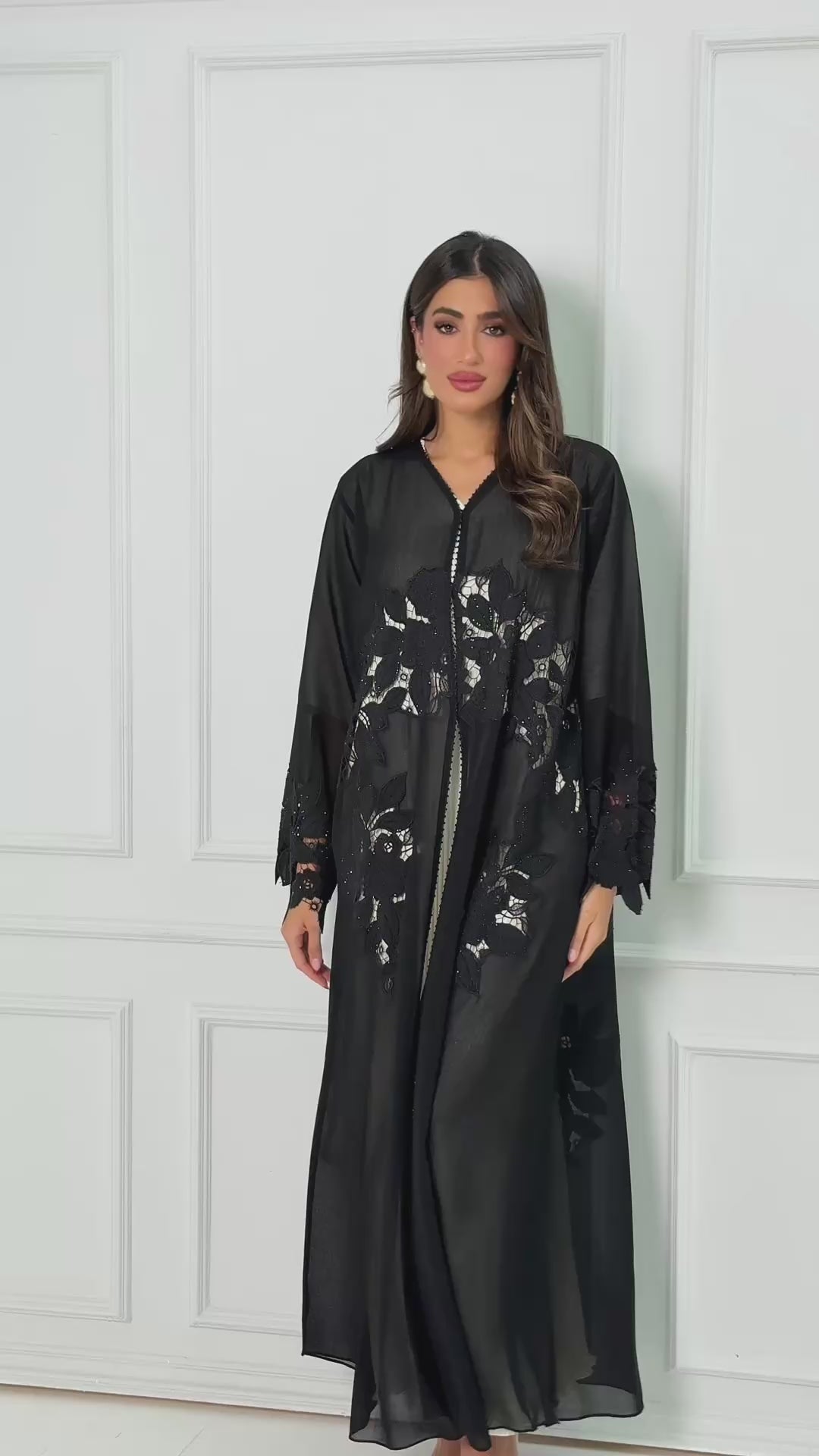R184 Black elegant Dantel Abaya Set