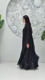 R321 Luxurious Chiffon Gulf Model Black Abaya