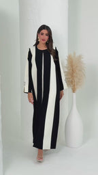 R175 Black And White Exclusive Designer  Abaya Set