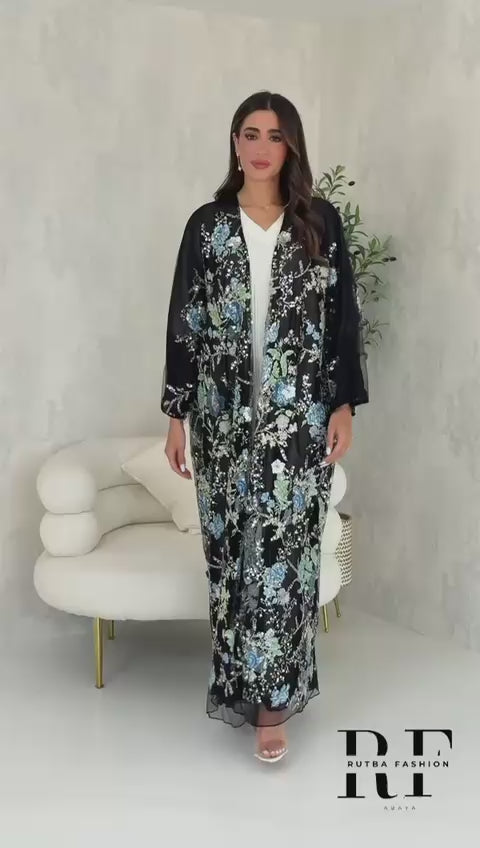 R127 Black wedding and Party  Abaya Set
