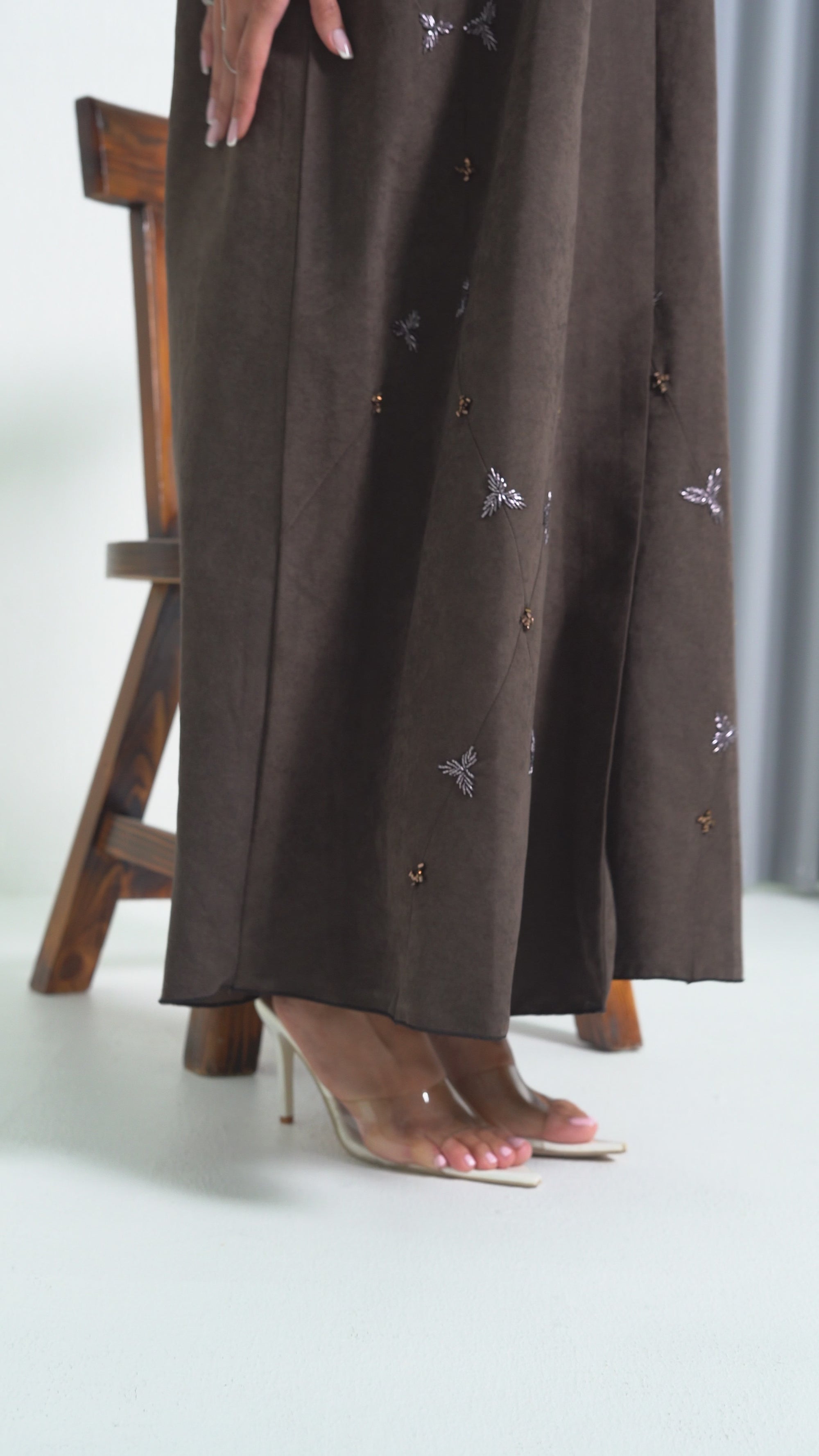 R214 Dark Brown Colour vip Abaya Set