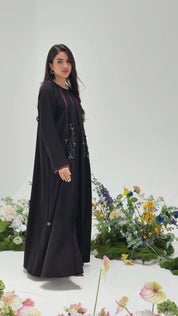 R304 New Fashionable Colour full leaf Handmade Beads work Black -summer Abaya