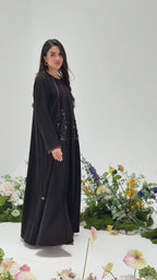 R304 New Fashionable Colour full leaf Handmade Beads work Black Abaya