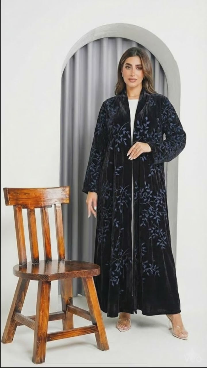 R231 Black Velvet Abaya Set