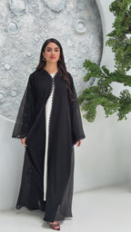 R319 Classic Black Abaya with New Frem Lace and Beads work