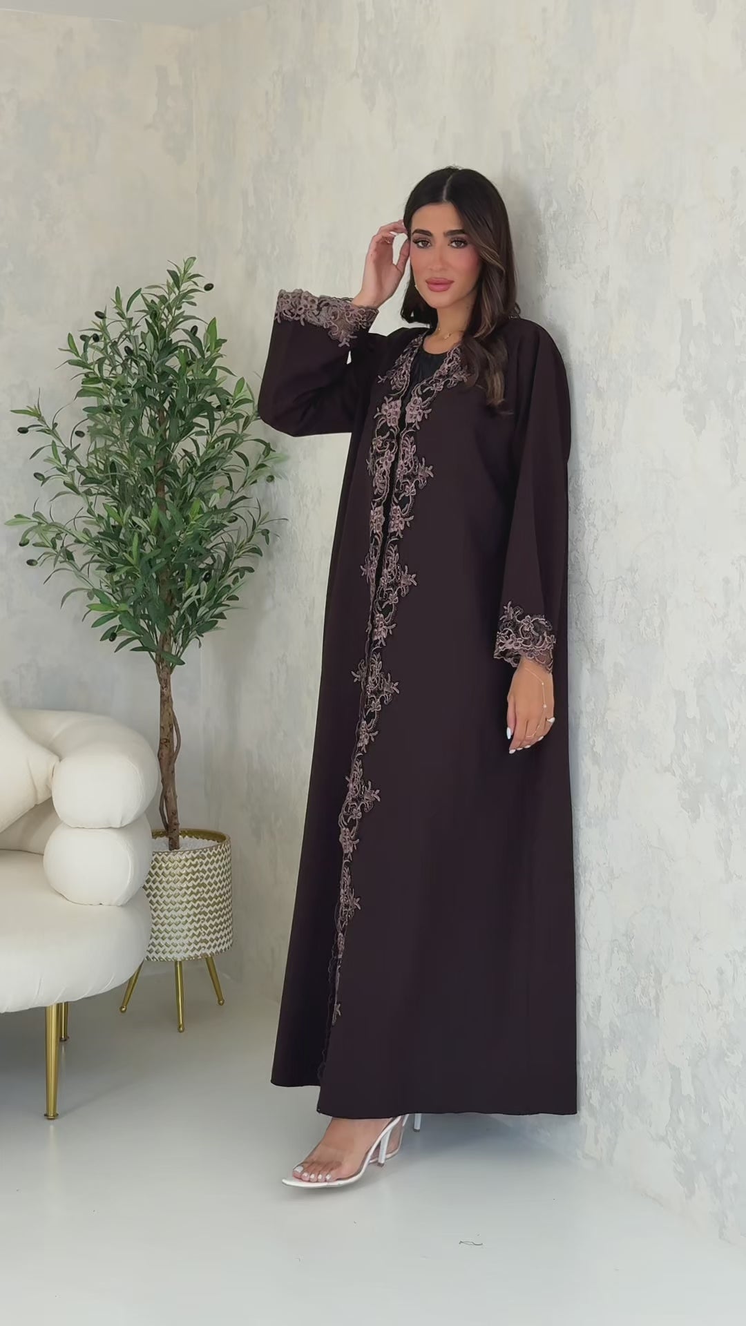 R102 Dark  Brown Abaya Set