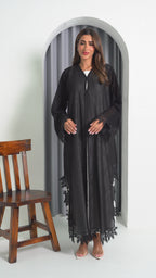 R198 Black Flower Dantil  Abaya Set