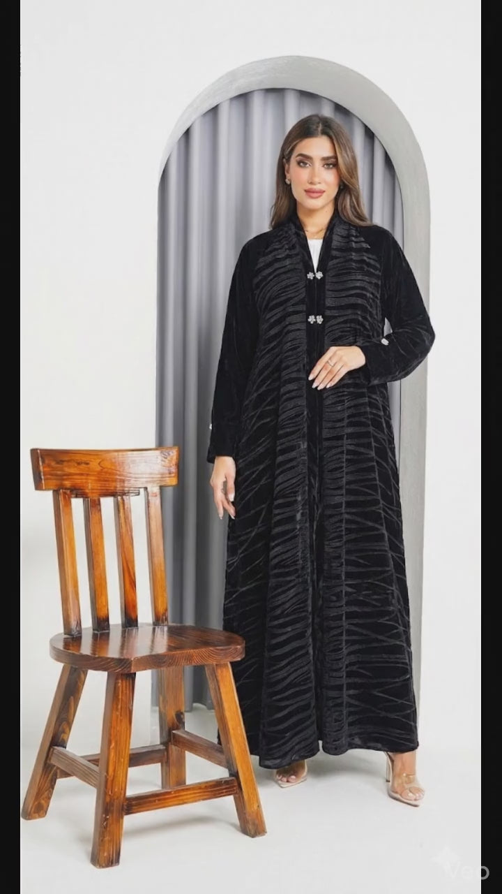 R232 Black Velvet Abaya Set