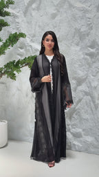 R311 Beautiful Flower Dantel Abaya with stone work