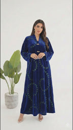 R227 Blue Velvet Abaya Set