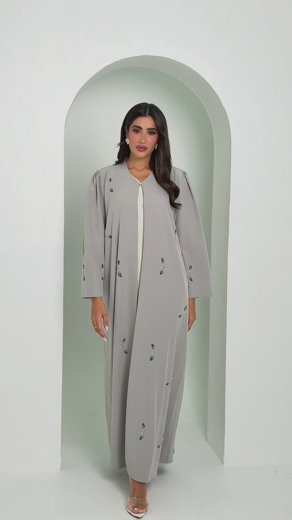 R143 Grey Summer Abaya Set