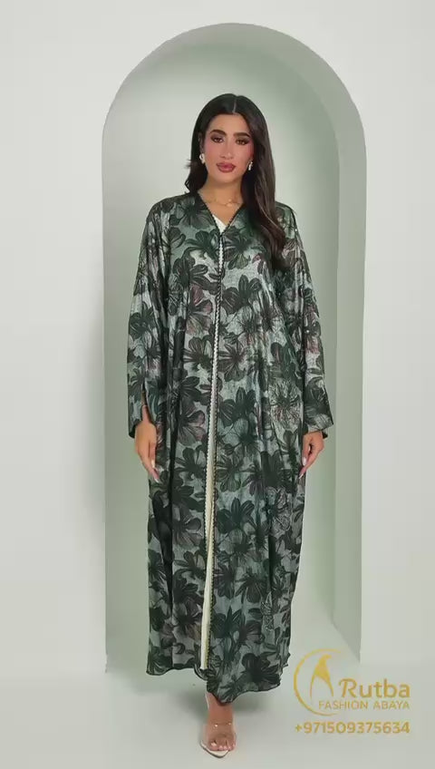 R159 Travel Wear  C green printed  Abaya Set