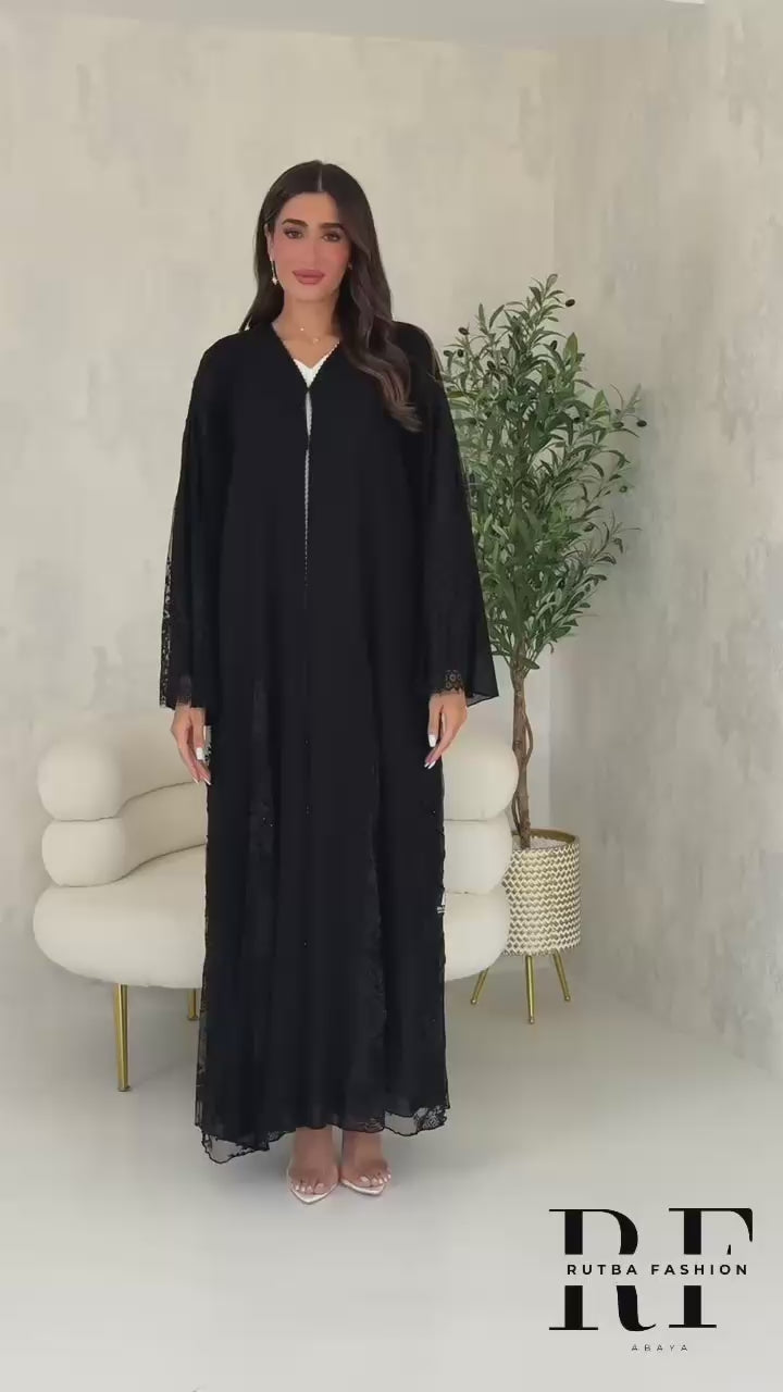R130 Black Dantel Abaya Set