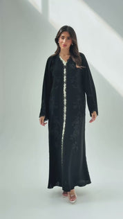 R257 Black Lazar Dantel Abaya for Summer Collcetion