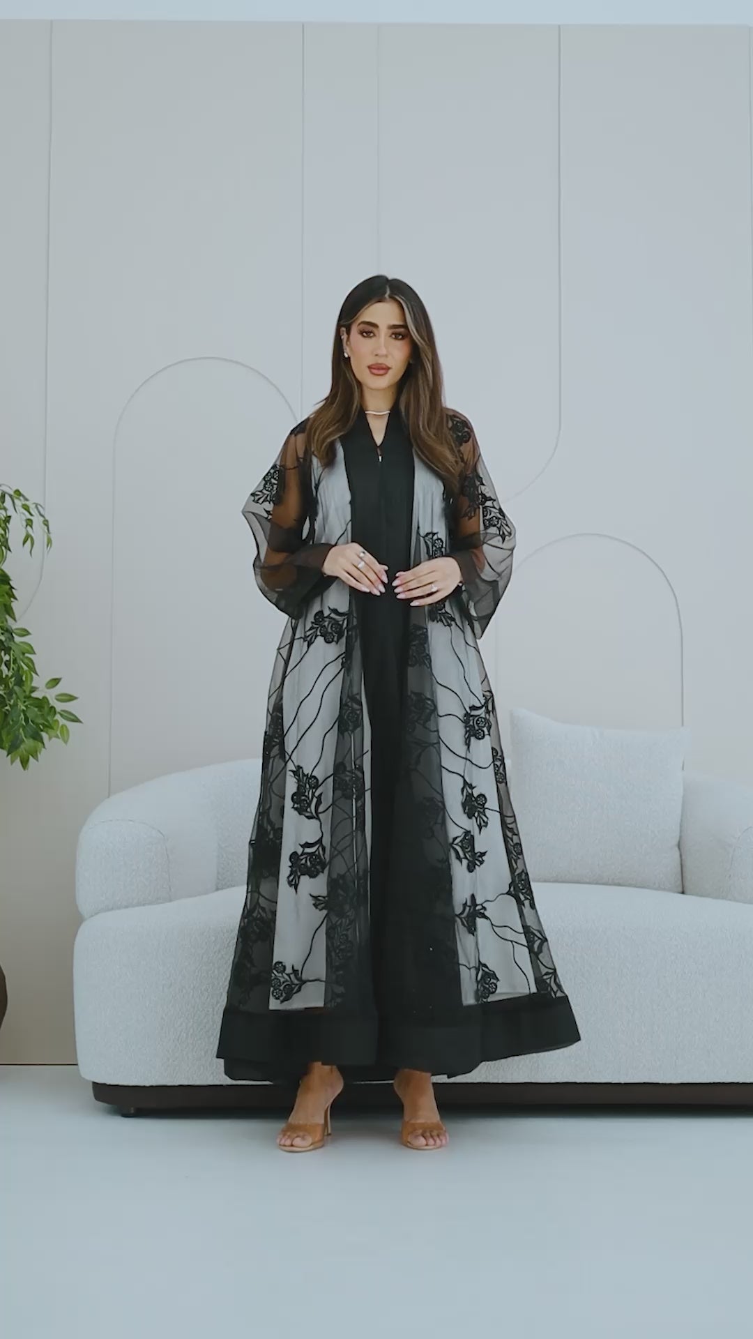 R279 | Luxury Abaya – Leaf Embroidery with Stone Work
