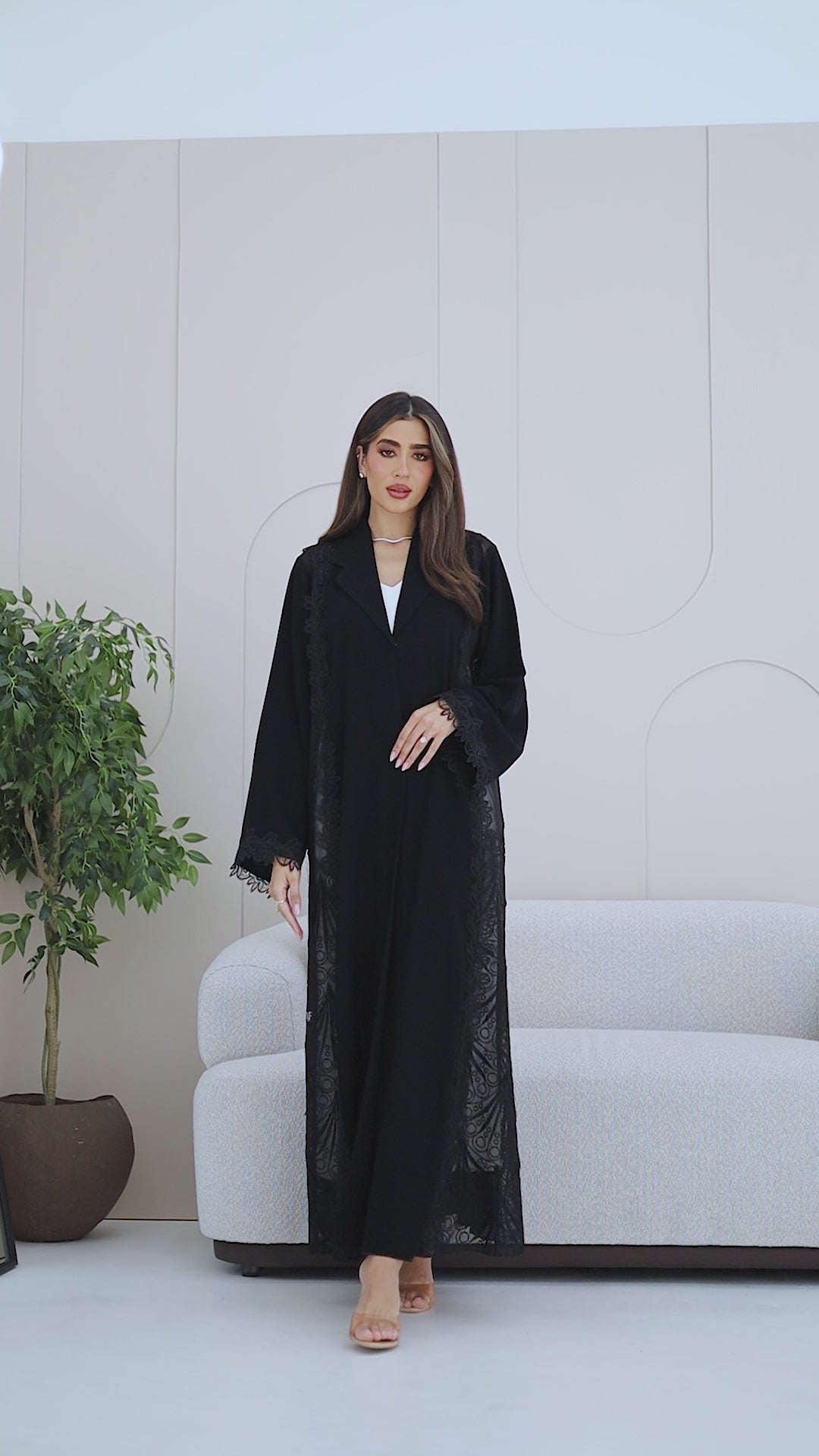 R281 | Elegant Lace & Dantel Abaya with Premium Handmade Beads