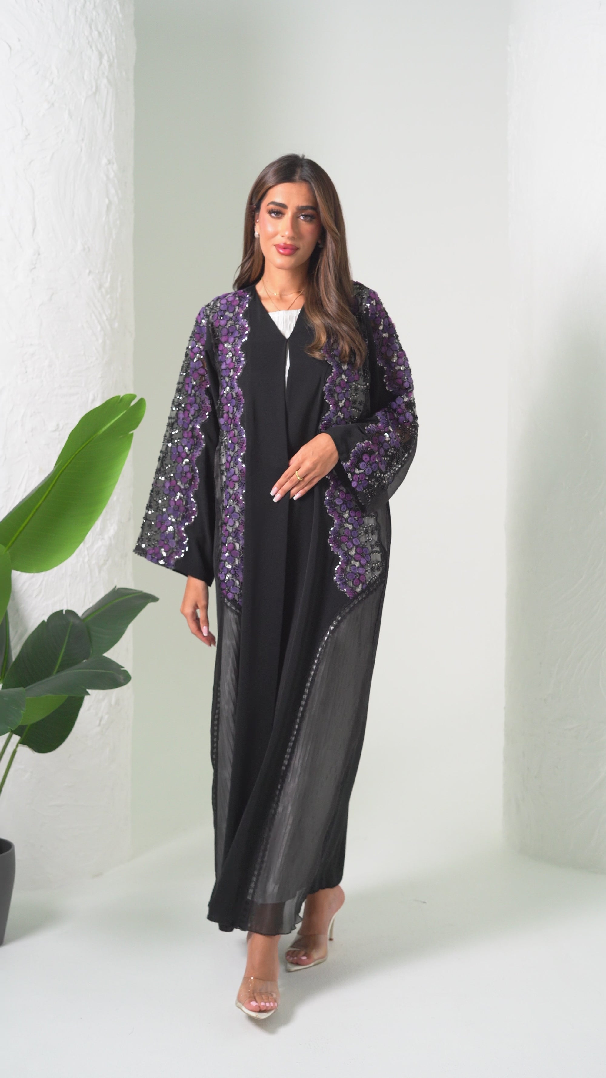 R207  Black Party Classic  Abaya Set