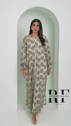 R152 Summer  Beige Dantel  Abaya Set