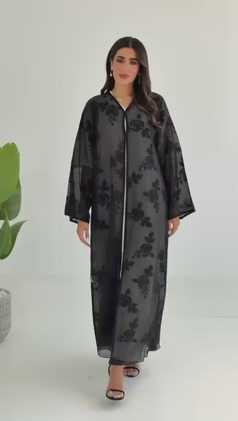 R116 Black Elegant Abaya Set