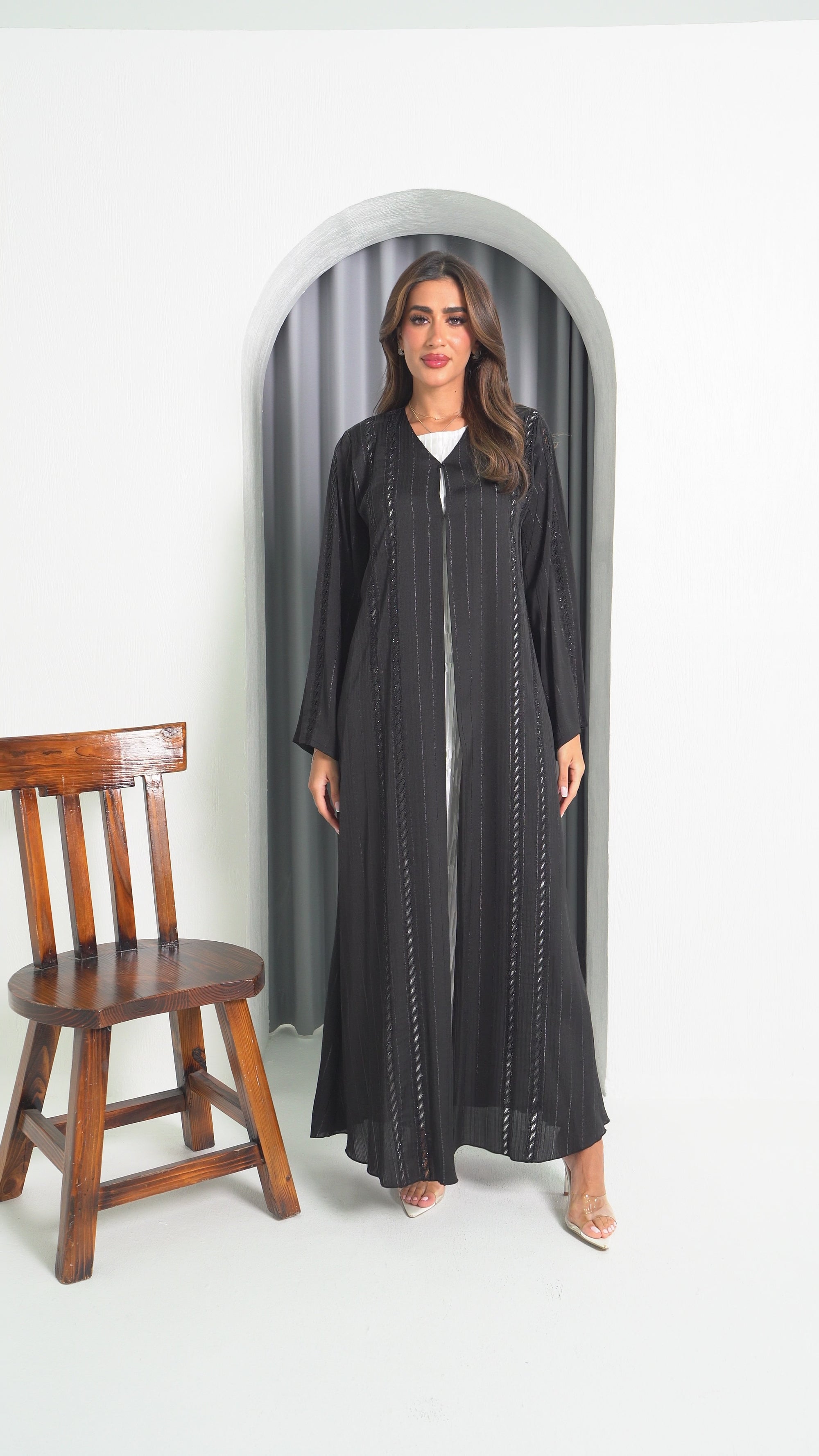 R197 Black Classic  Abaya Set