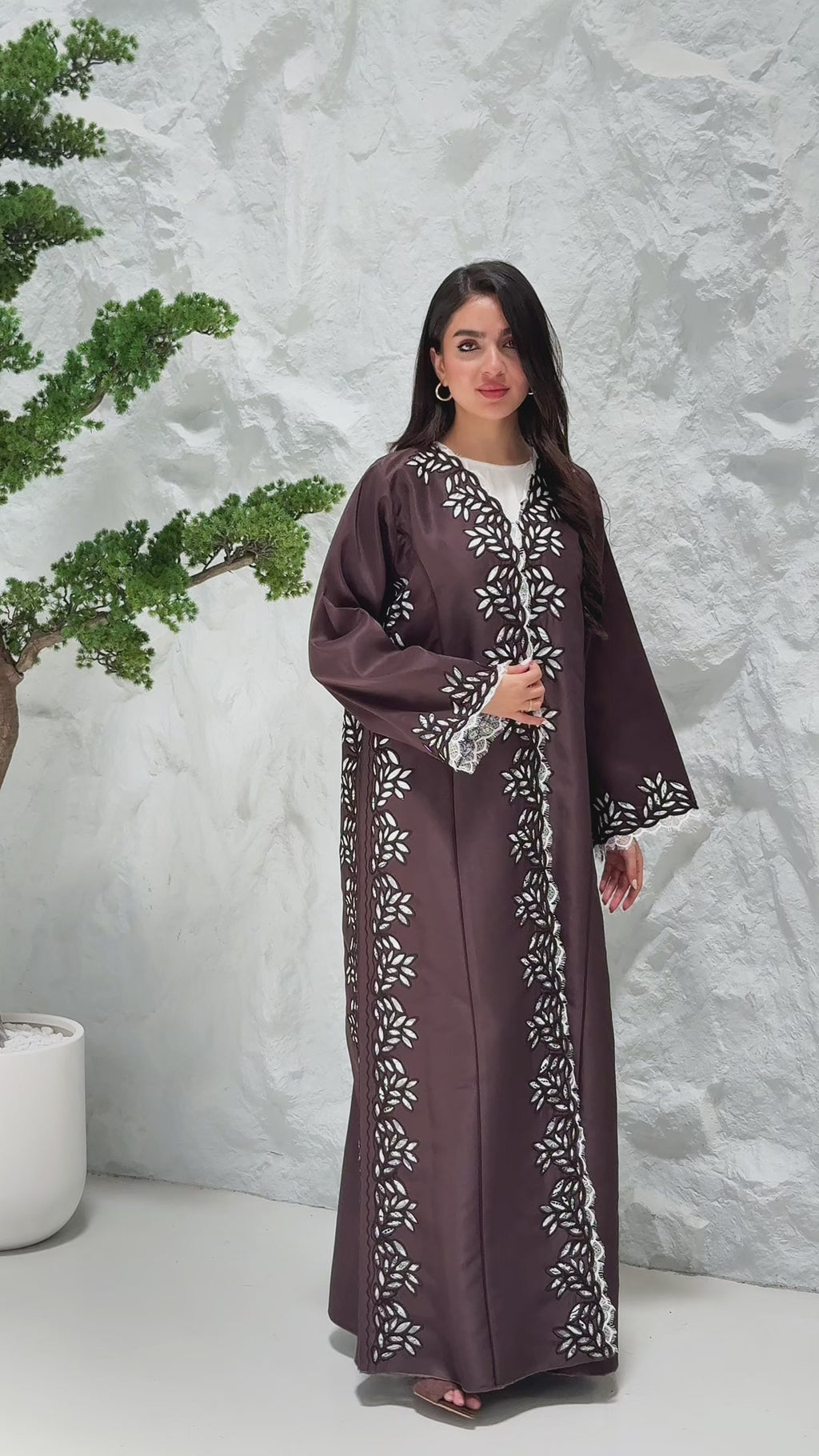 R313  Beautiful Lezar cut Brown elegant Designer Abaya