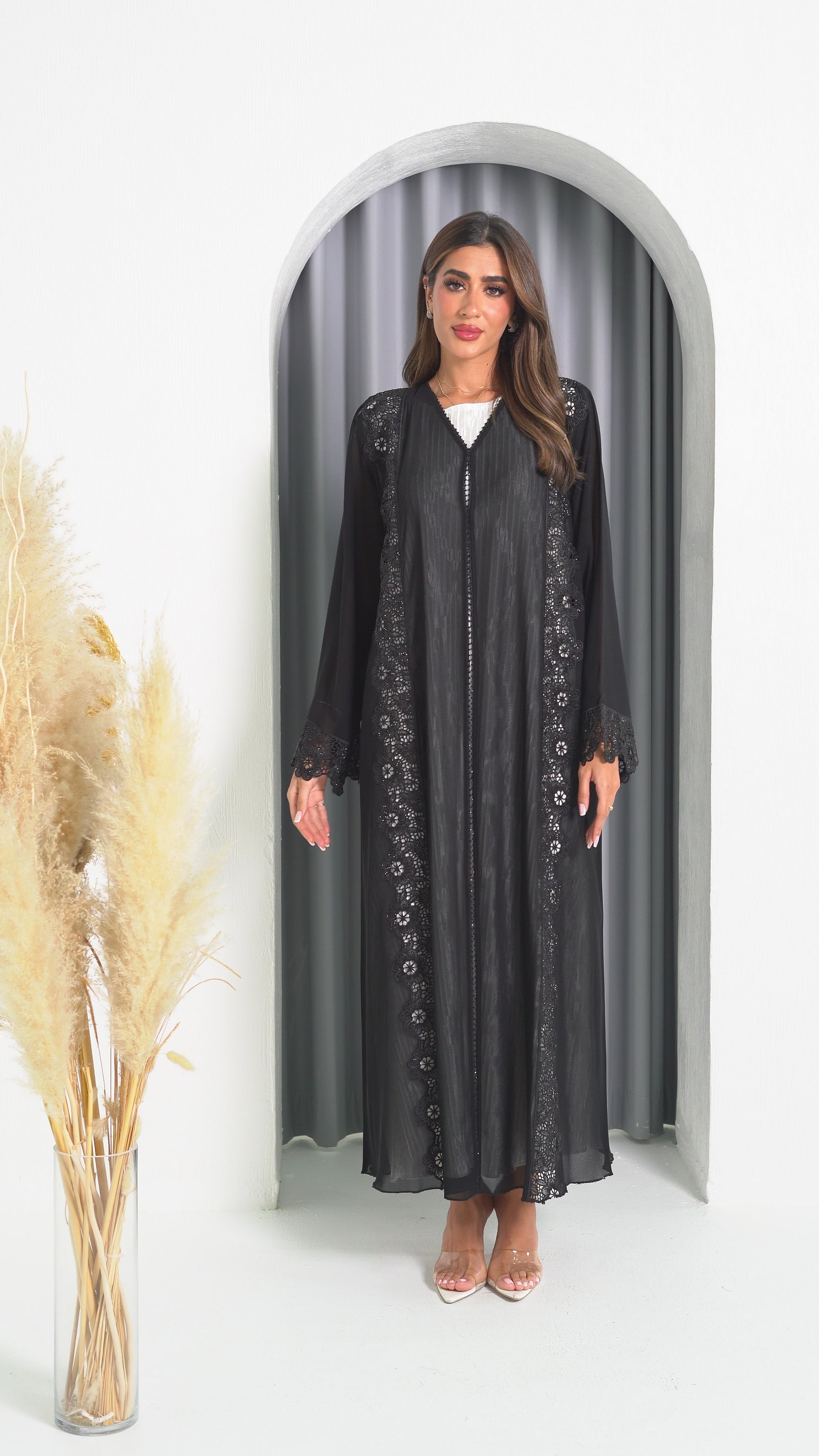 R201 Black Laser Cut Dantil Abaya Set