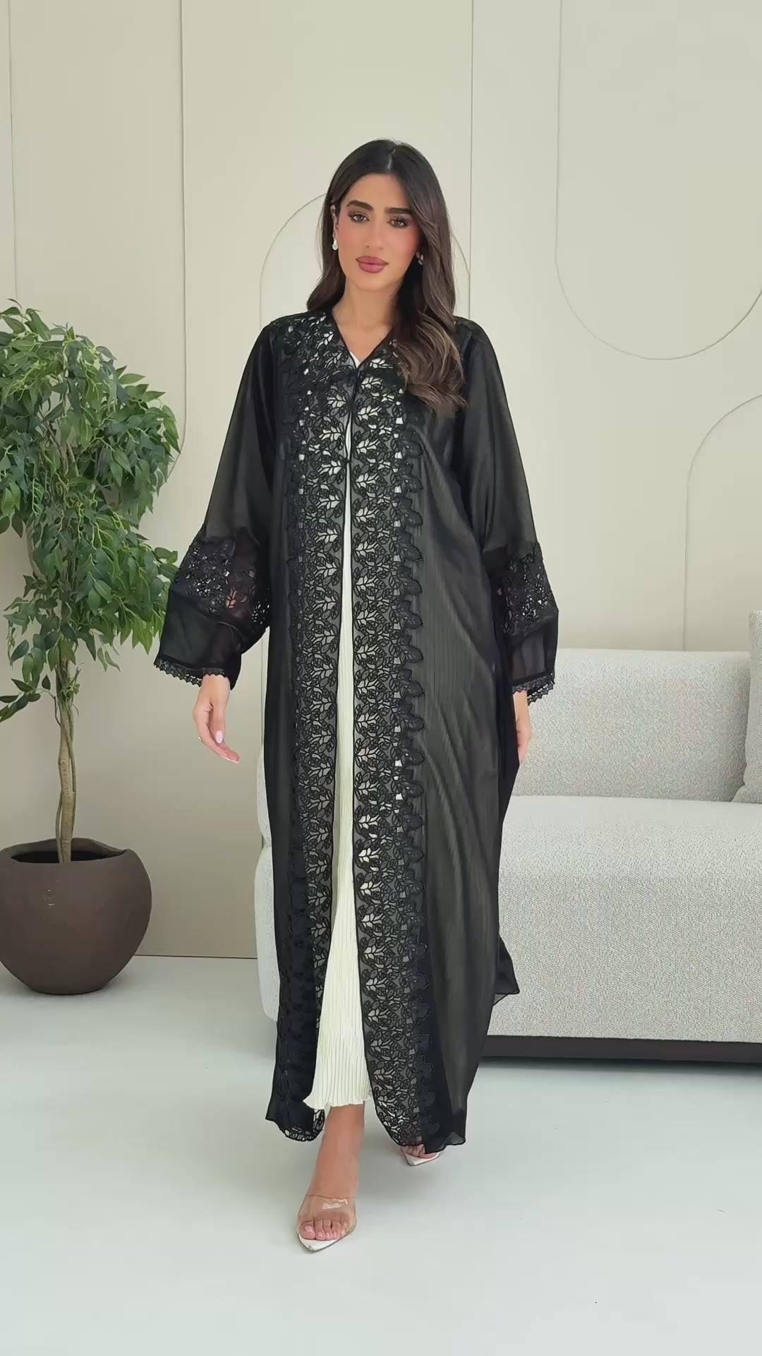 R249 Black Dantel Abaya For Eid Collection
