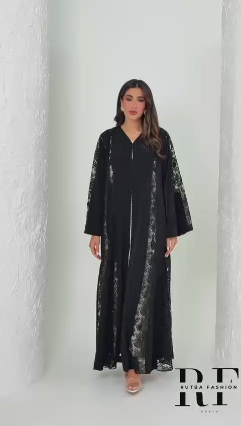 R137  Dantel  Black  Abaya Set