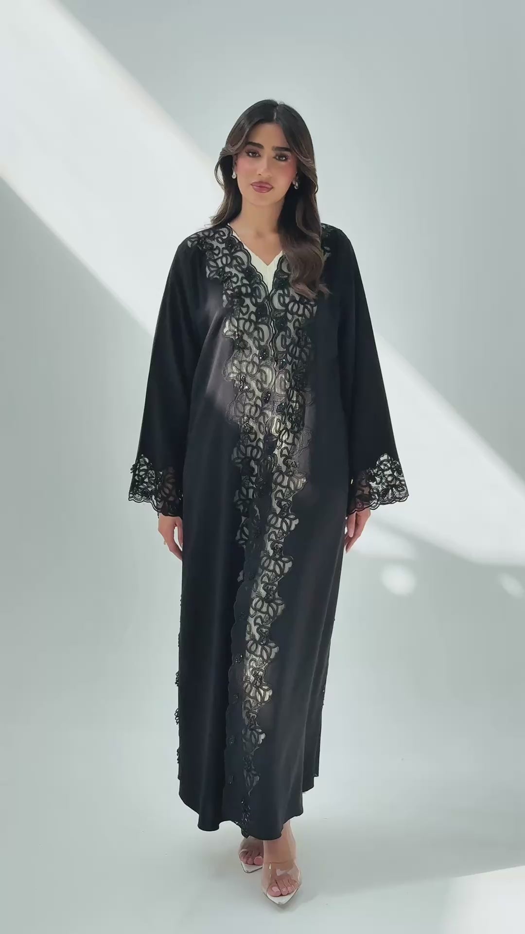 R258 Black Dantel Classic Abaya for Summer Collection