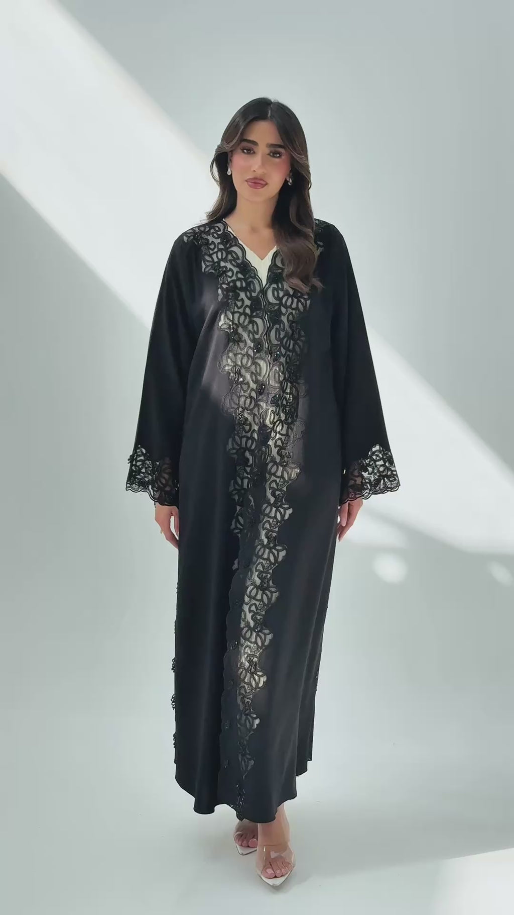 R258 Black Dantel Classic Abaya for Eid Collection