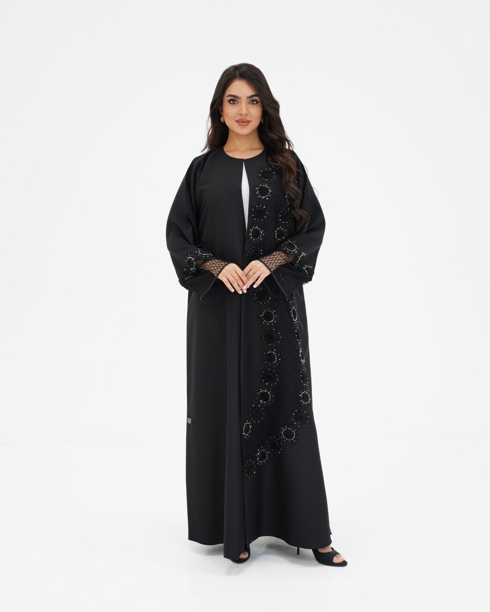 R 331 Black 3D Floral Lace Abaya Abaya for Women UAE – Abaya – Rutba Fashion Abaya