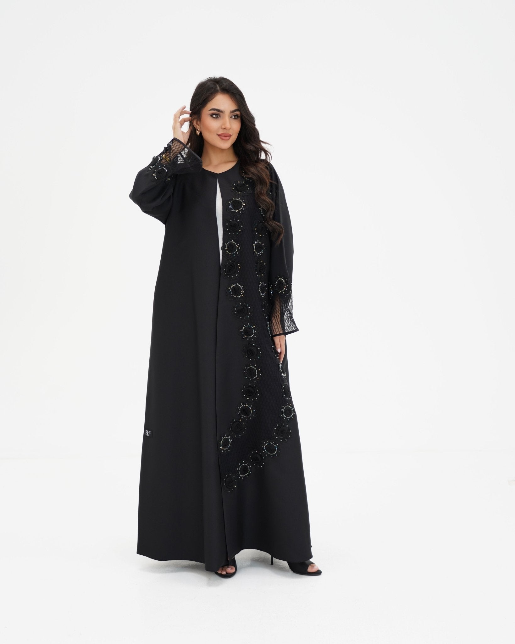 R 331 Black 3D Floral Lace Abaya Abaya for Women UAE – Abaya – Rutba Fashion Abaya