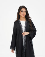 R 334 Black 3D LaserCut Floral Lace Abaya Abaya for Women UAE – Abaya – Rutba Fashion Abaya