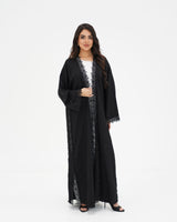 R 334 Black 3D LaserCut Floral Lace Abaya Abaya for Women UAE – Abaya – Rutba Fashion Abaya
