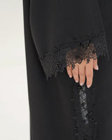 R 334 Black 3D LaserCut Floral Lace Abaya Abaya for Women UAE – Abaya – Rutba Fashion Abaya