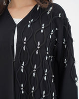 R 338 Black Abaya with White Beadwork Abaya for Women UAE – Abaya – Rutba Fashion Abaya