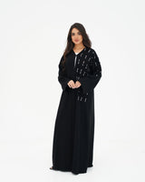 R 338 Black Abaya with White Beadwork Abaya for Women UAE – Abaya – Rutba Fashion Abaya